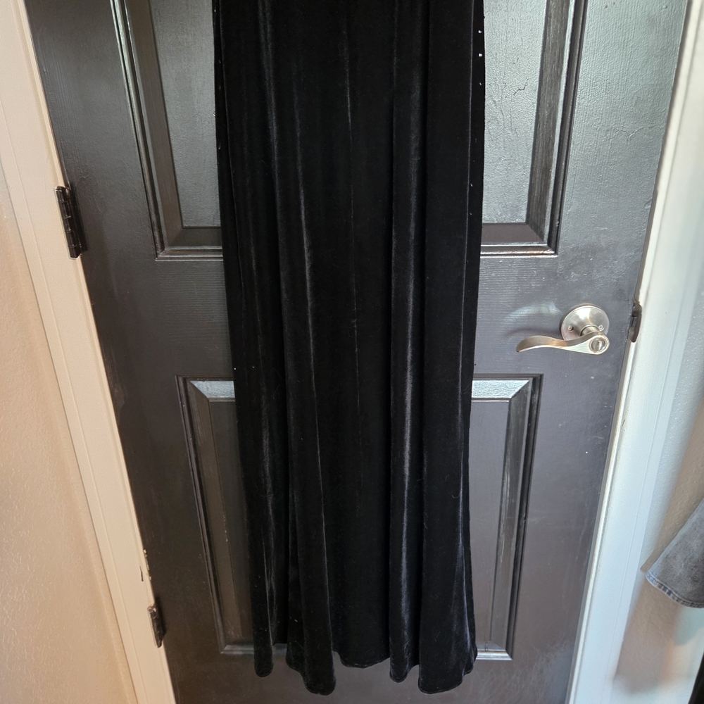 Betsy & Adam by Jaslene Black Velvet Gown with Sequin Mesh Waist - Picture 12 of 12